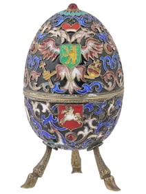 LARGE RUSSIAN 88 GILT SILVER AND ENAMEL EASTER EGG