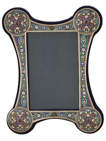 RUSSIAN SILVER CLOISONNE ENAMEL GEMS PICTURE FRAME