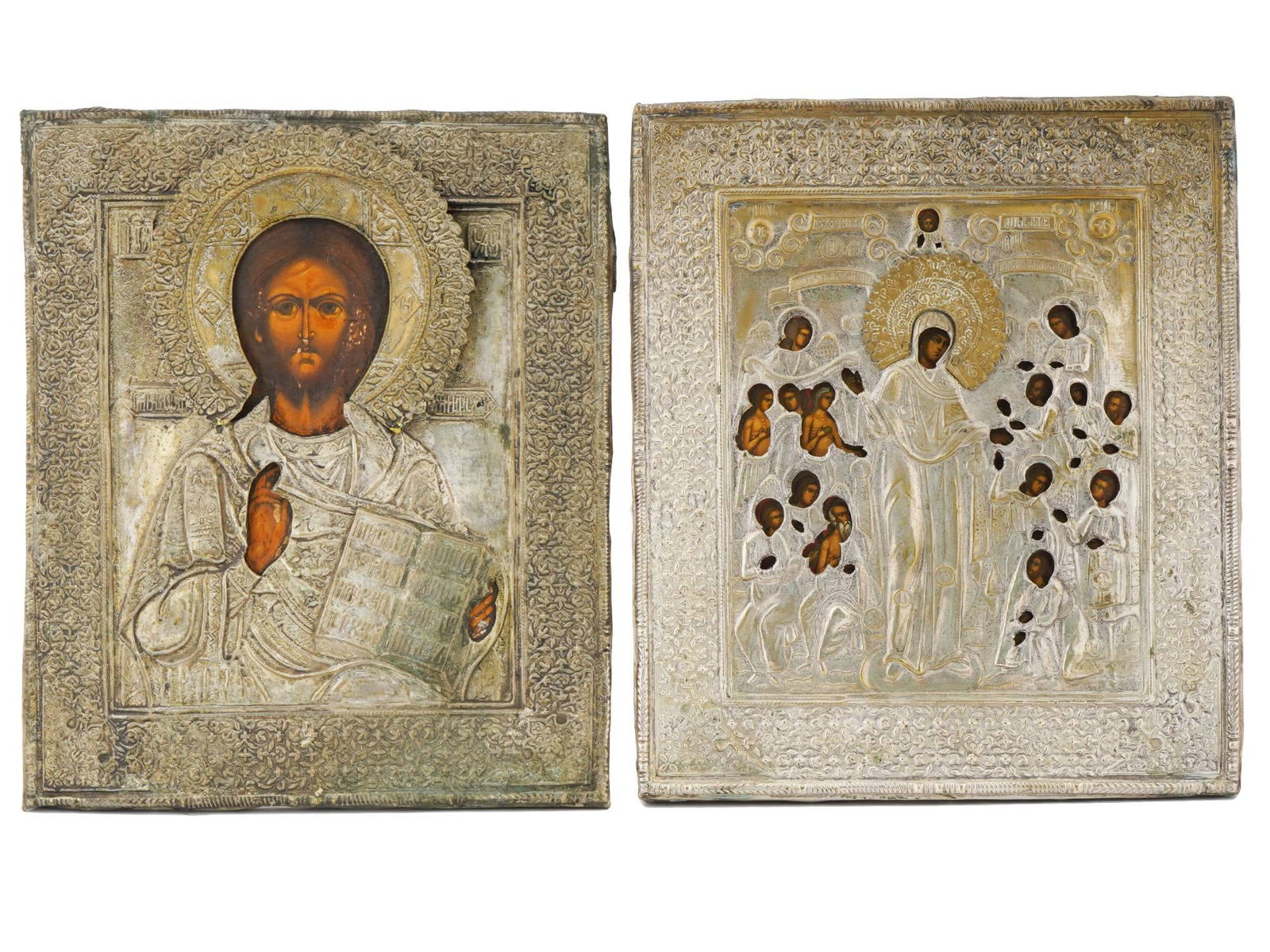 TWO ANTIQUE 19C RUSSIAN ICONS WITH METAL OKLAD (1 of 10)
