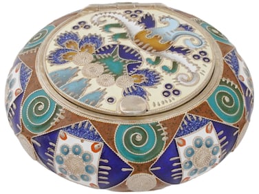 RUSSIAN SILVER AND CLOISONNE ENAMEL PILL BOX