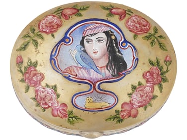RUSSIAN PERSIAN SILVER ENAMEL BOX W MINIATURE PORTRAIT
