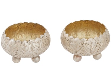 PAIR OF RUSSIAN SILVER SALT CELLARS ON BALL FEET