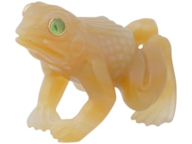 RUSSIAN HAND CARVED AGATE EMERALD FROG FIGURINE