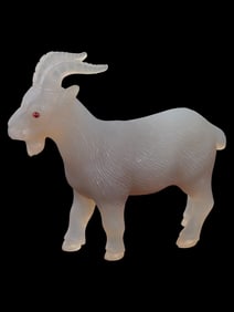 RUSSIAN CARVED AGATE GOAT FIGURE WITH RUBY EYES