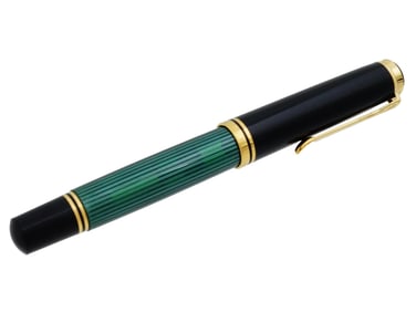 PELIKAN SOUVERAN BLACK GREEN 18K GOLD NIB FOUNTAIN PEN