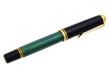 PELIKAN SOUVERAN BLACK GREEN 14K GOLD NIB FOUNTAIN PEN