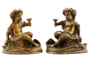 EGISTO ROSSI ANTIQUE ITALIAN BRONZE BACCHUS BOOK ENDS