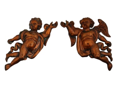 ANTIQUE COPPER REPOUSSE FIGURINES OF FLYING ANGELS