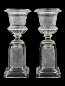 PAIR OF CRYSTAL GLASS VASES CENTERPIECES ON STANDS