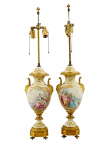 ANTIQUE FRENCH 19TH C BRONZE MOUNTED PORCELAIN LAMPS