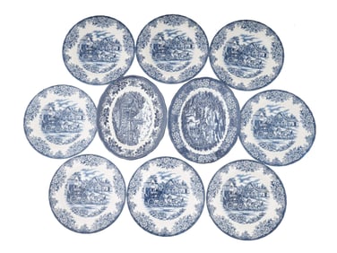 LOT OF ENGLISH BLUE AND WHITE PORCELAIN PLATES
