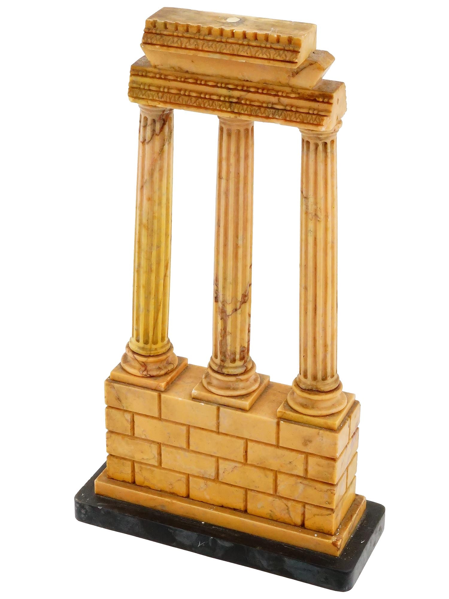 ANTIQUE GRAND TOUR VIENNA MARBLE RUIN FRAGMENT: An antique Grand Tour Vienna marble ruin fragment. The sculpture is based on the remaining fragments of the temple of Castor and Pollux in the forum. Circa: late 19th century. Mounted on a rectangular