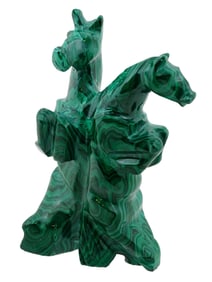 VINTAGE CARVED MALACHITE DOUBLE HORSE SCULPTURE