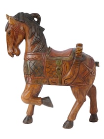 VINTAGE HAND PAINTED CARVED WOODEN CAROUSEL STYLE HORSE