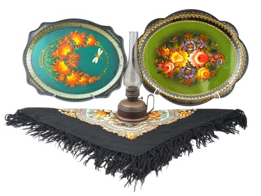 VINTAGE RUSSIAN SOVIET ERA TRAYS KEROSENE LAMP SHAWL