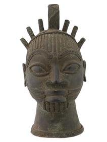 WEST AFRICAN NIGERIAN BRONZE HEAD SCULPTURE