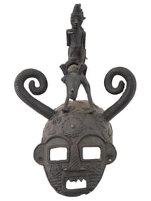 WEST AFRICAN NIGERIAN BENIN YORUBA BRONZE HELMET MASK