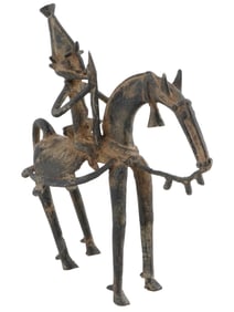 WEST AFRICAN DOGON TRIBE BRONZE HORSE WARRIOR FIGURINE