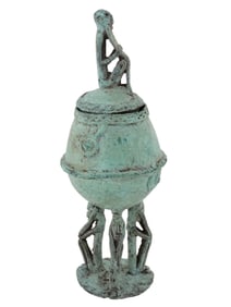 WEST AFRICAN DOGON TRIBE BRONZE EGG FIGURAL VESSEL