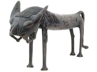 WEST AFRICAN BENIN MANNER BRONZE SCULPTURE OF LION
