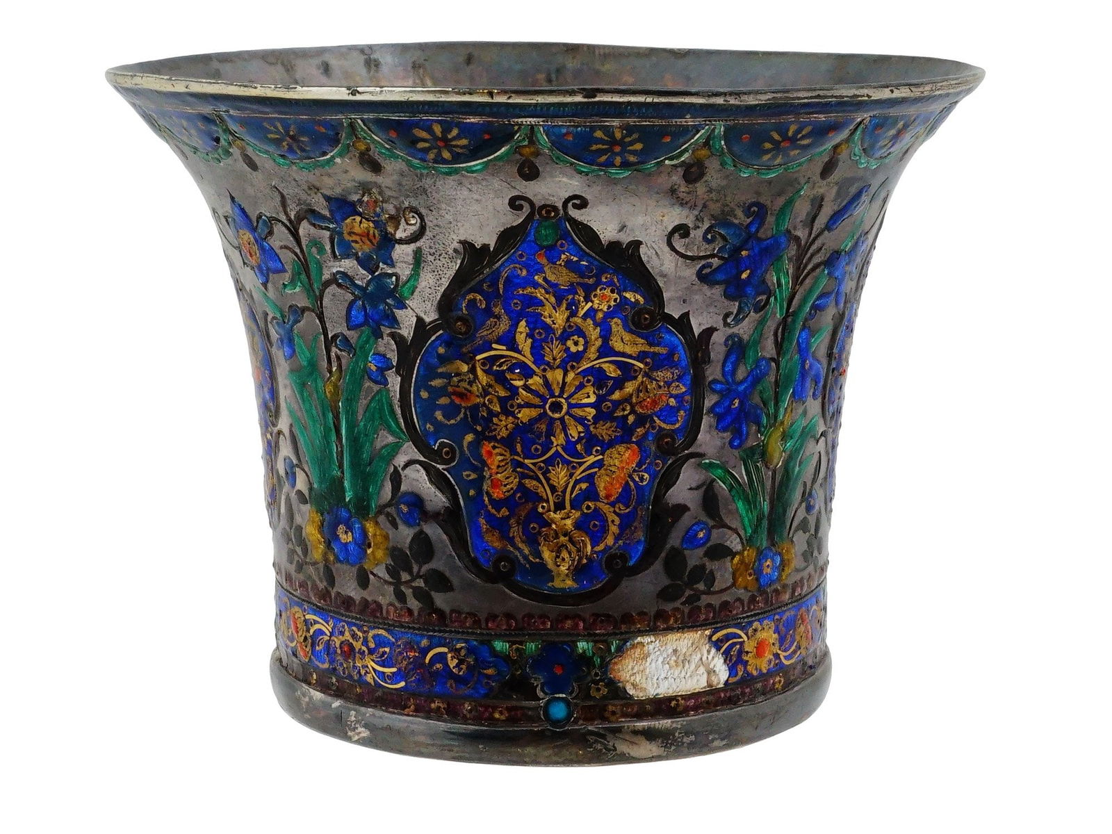 ANTIQUE PERSIAN QAJAR SILVER ENAMEL HOOKAH CUP (1 of 10)