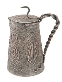ANTIQUE KASHMIR ISLAMIC COPPER SILVER COFFEE POT