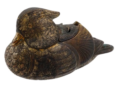 ANTIQUE JAPANESE SILVERED BRONZE DUCK INCENSE BURNER