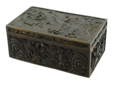 ANTIQUE CHINESE REPOUSSE BRONZE BOX C EARLY 20TH C