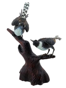 ANTIQUE CHINESE SILVER ENAMEL FILIGREE BIRD FIGURINES