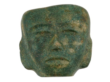 ANCIENT PRE COLUMBIAN CARVED GREEN STONE HEAD SCULPTURE