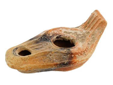 ANCIENT ROMAN TERRACOTTA POTTERY OIL LAMP
