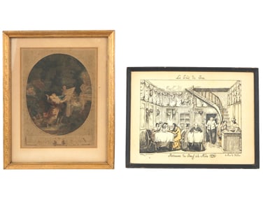 ANTIQUE FRENCH PRINTS FRAGONARD DU BOEUF A LA MODE