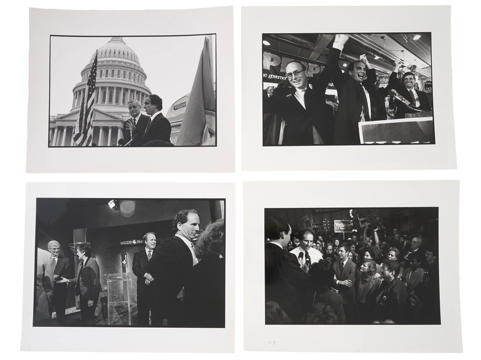 VINTAGE AMERICAN PHOTOS PAUL WELLSTONE 1990 AND 1991: Four vintage American photos depicting Paul David Wellstone during his campaign for the U.S. Senate. Wellstone was an American academic, author, and politician who represented Minnesota in the United 