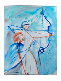 MID CENTURY OIL PAINTING TWO FIGURES SIGNED