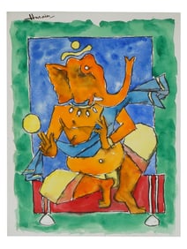 MID CENTURY INDIAN SCHOOL MAQBOOL HUSAIN PAINTING