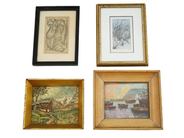 MID CENTURY AMERICAN OIL PAINTINGS AND ETCHING PRINTS