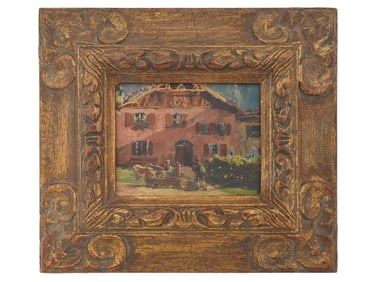 ANTIQUE OIL PAINTING AUSTRIAN VILLAGE SCENE UNSIGNED