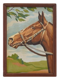 VINTAGE OIL ON CARDBOARD HORSE PORTRAIT PAINTING
