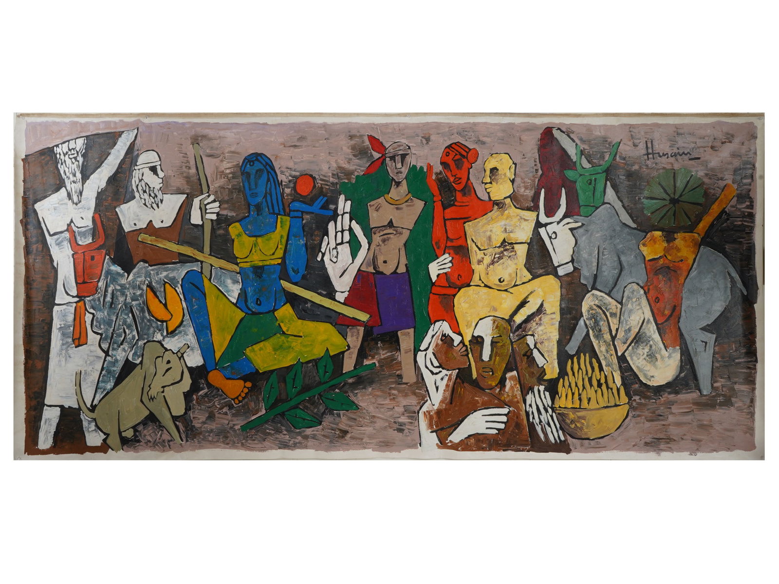 MID CENTURY INDIAN SCHOOL MAQBOOL HUSAIN PAINTING (1 of 6)
