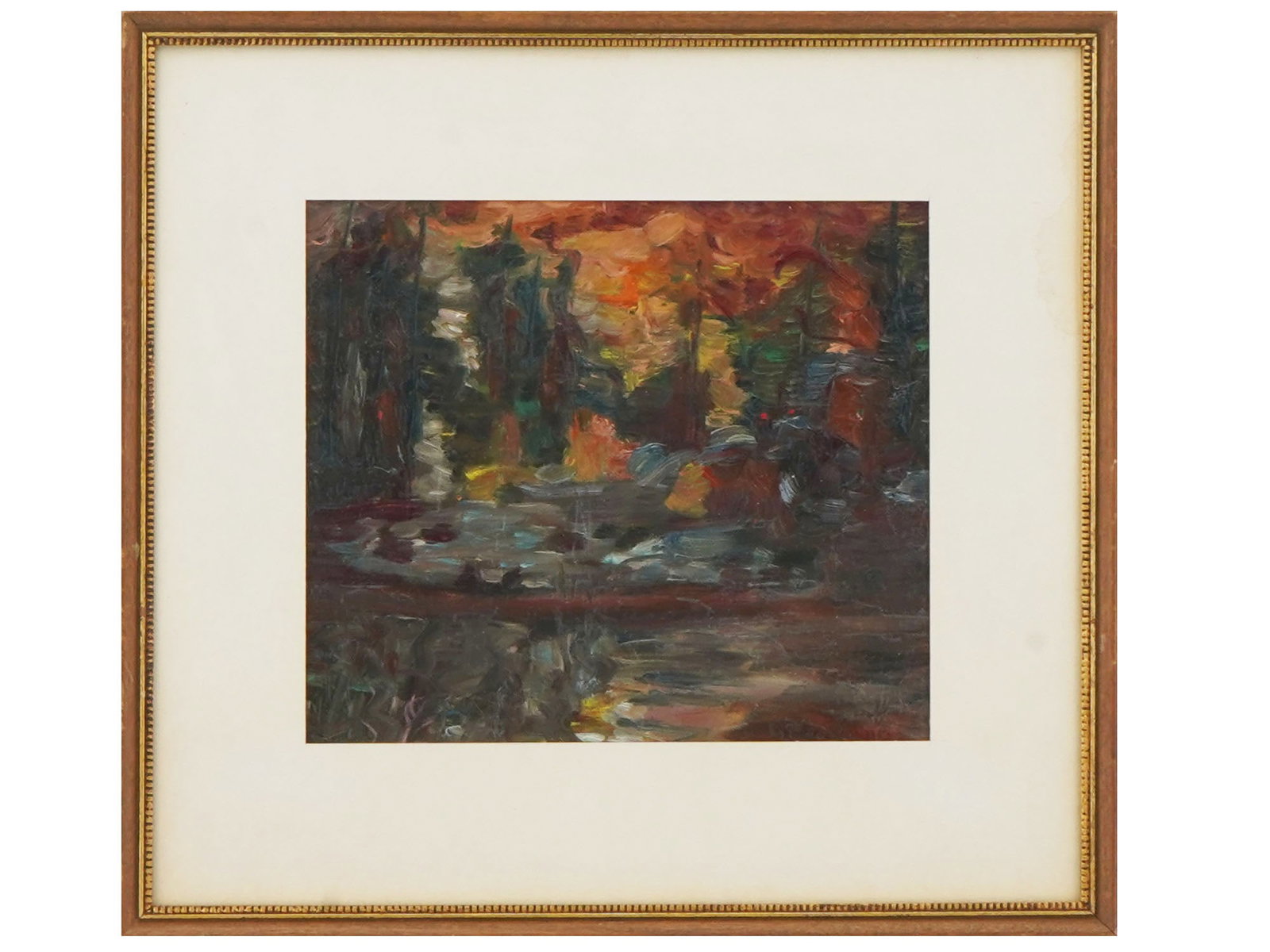 ABSTRACT CANADIAN OIL PAINTING BY JUSTIN OBRADOVIC: Justin Obradovic, Canadian, born 1989, oil painting on board depicting an Abstract Expressionist Algonquin Park landscape. Signed lower right. Additionally signed, inscribed and dated, 2018, stamped, 