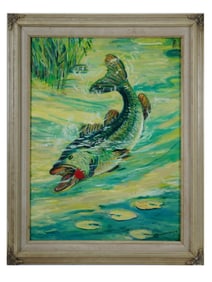 AMERICAN SCHOOL FISH OIL PAINTING SIGNED BY ARTIST