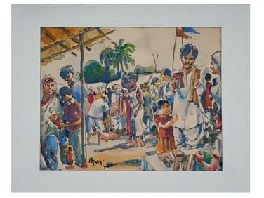 INDIAN MIXED MEDIA PAINTING SIGNED BENODE B MUKHERJEE
