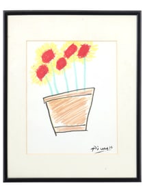 PICASSO MANNER STILL LIFE MARKER PAINTING FRAMED