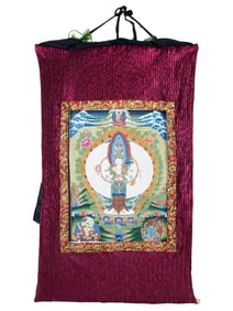 VINTAGE TIBETAN BUDDHIST THANGKA W AVALOKITESVARA