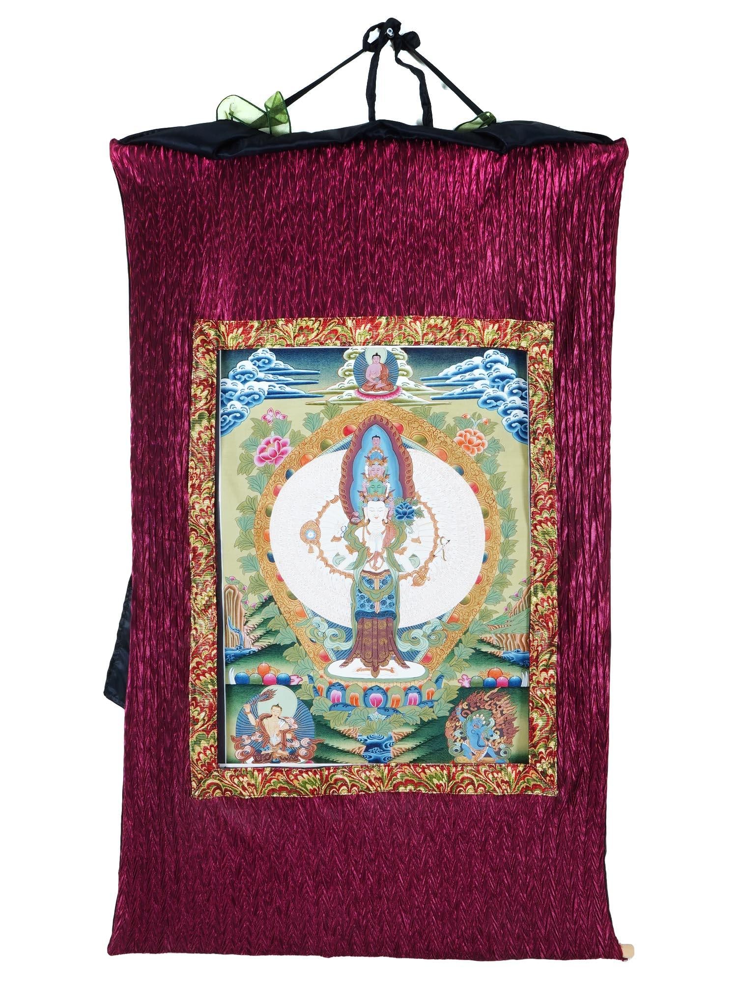 VINTAGE TIBETAN BUDDHIST THANGKA W AVALOKITESVARA (1 of 6)