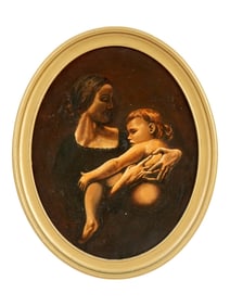 MID CENTURY MOTHER AND CHILD OIL PAINTING SIGNED