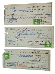 VINTAGE CHECKS FROM ANGLO PALESTINE BANK SIGNED 1940S