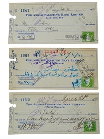 VINTAGE CHECKS FROM ANGLO PALESTINE BANK SIGNED 1940S