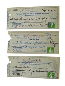 VINTAGE CHECKS FROM ANGLO PALESTINE BANK SIGNED 1940S