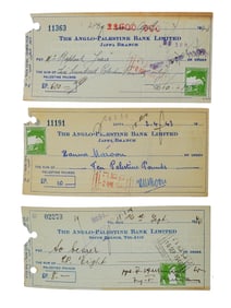 VINTAGE CHECKS FROM ANGLO PALESTINE BANK SIGNED 1940S